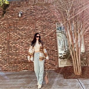 Fashion Nova Plaid Jacket in Brown and White